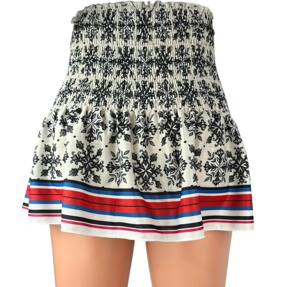 Zara Multicolor Floral Striped Print Smocked Elastic Stretch Mini A-Line Skirt S - Picture 3 of 6